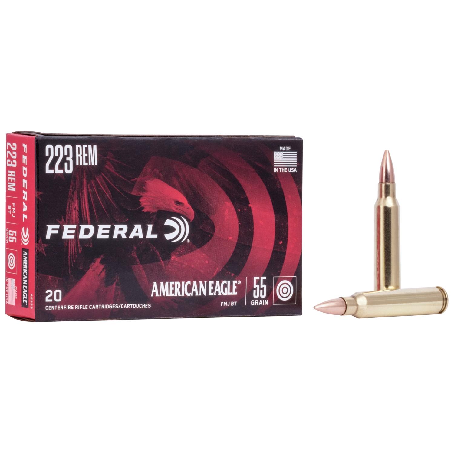 (image for) Federal American Eagle Rifle Ammunition .223 Rem 55 gr FMJBT 3240 fps 20/rd