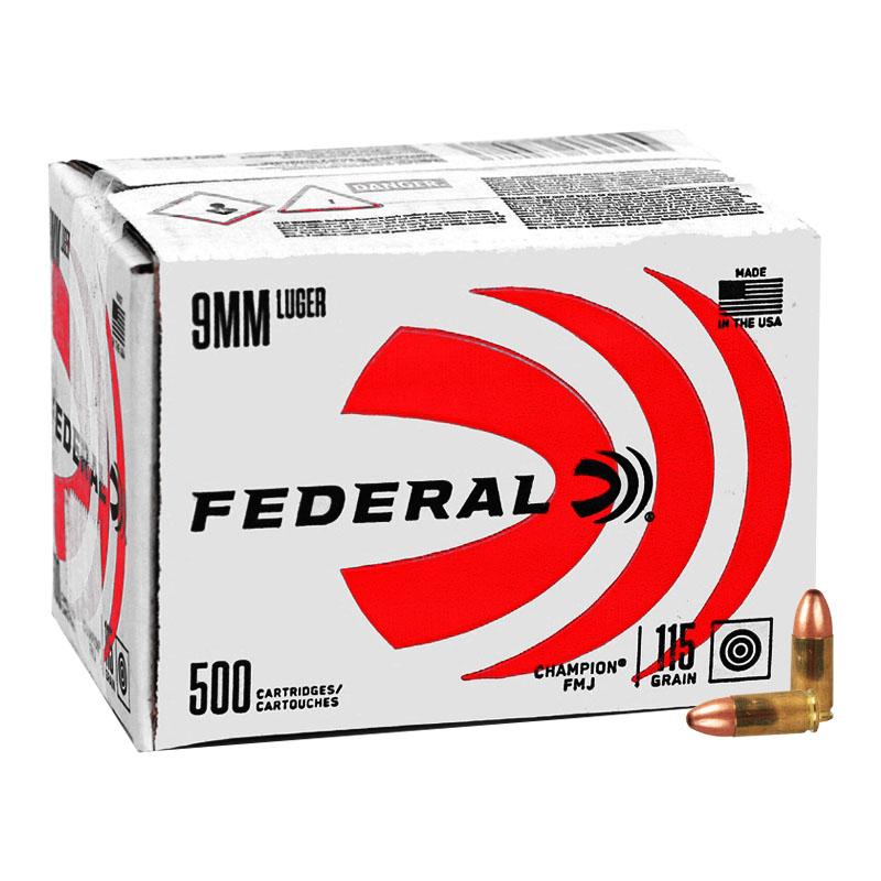 (image for) Federal Champion Training Handgun Ammunition 9mm Luger 115 gr FMJ 1125fps 500/ct (Bulk)