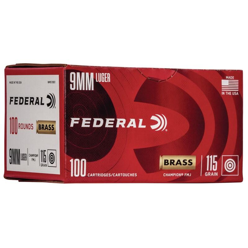 (image for) Federal Champion Training Handgn Ammunition 9mm Luger 115 gr FMJ 1125 fps 100/ct