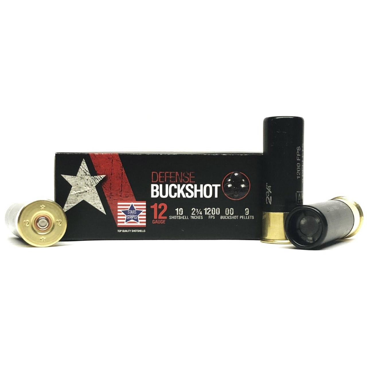 (image for) PPU Stars & Stripes Defense Buckshot Shotshells 12ga 2-3/4" 9-pellet 1200 fps 00 10/ct