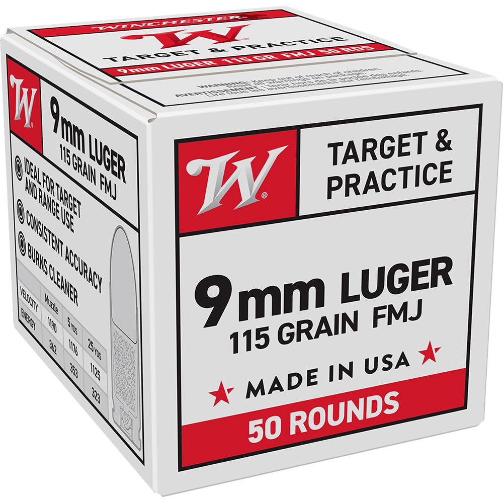 (image for) Winchester USA Target & Practice Handgun Ammunition 9mm Luger 115 gr. FMJ 1190 fps 50/ct